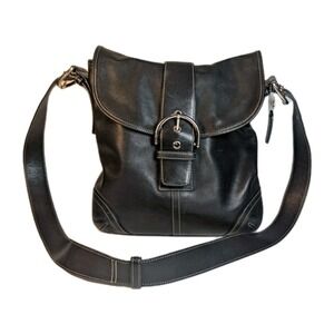 VTG COACH Soho Black Leather Shoulder Bag Crossbody Purse Buckle Adjust Strap